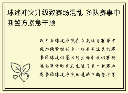 球迷冲突升级致赛场混乱 多队赛事中断警方紧急干预